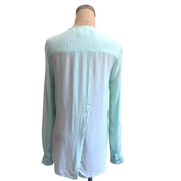 Anthropologie Blouse Maeve Clara Mint Green Long Sleeve Button Front Size 0 Chic - Picture 4 of 13